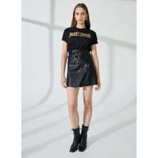 Just Cavalli Bisiklet Yaka Baskılı Siyah Kadın T-Shirt 74PBHF00