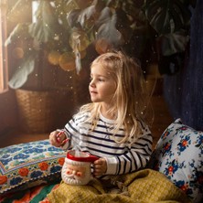 Antebies Organik Lacivert Beyaz Çizgili Polarlı Manşetli Kız Erkek Bebek Sweatshirt