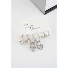 By Zeyna Aksesuar Kadın Vip Seri Zirkon Taşlı Karışık Figürlü 6'lı Küpe Seti