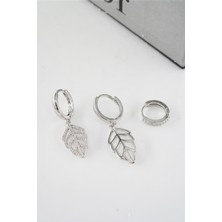 By Zeyna Aksesuar Kadın Vip Seri Zirkon Taşlı Yaprak Model 3'lü Küpe Seti