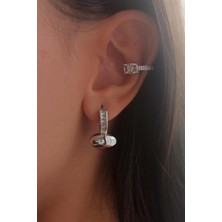 By Zeyna Aksesuar Kadın Vip Seri Baget Zirkon Taşlı Elips Model 2'li Küpe Seti