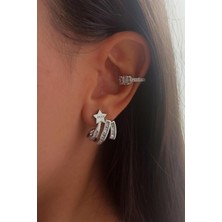 By Zeyna Aksesuar Kadın Vip Seri Baget Zirkon Taşlı Yıldız Model 2'li Küpe Seti