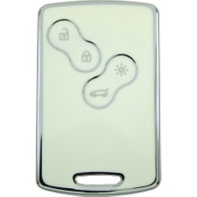 Babikamium Renault Megane Iıı Clio Iv Kart Beyaz-Gümüş Oto Anahtar Kumanda Kabı Kılıfı Oto Anahtarlık