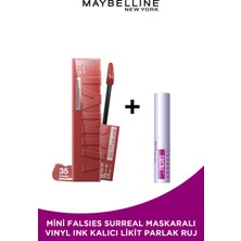 Maybelline New York Super Stay Vinyl Ink Uzun Süre Kalıcı Likit Parlak Ruj 35 Cheeky Mini Surreal Maskara Hediyeli