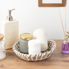 Porsima 15294 Çok Amaçlı Yuvarlak Dekoratif Hasır Sepet Düzenleyici Organizer Ekmeklik - Beyaz