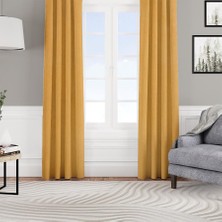 Fon Perde Özel Ölçüye Uygun Kadifemsi Pilesiz Bohem Salon Otel Oturma Çocuk Odası Tek Kanat Sarı