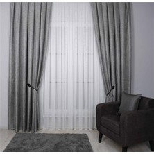 Goccia Fon Perde Özel Ölçüye Uygun Pilesiz Bohem Salon Otel Oturma Çocuk Odası Tek Kanat Gümüş Siyah