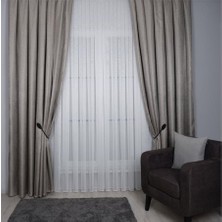 Fon Perde Bohem Salon Otel Oturma Çocuk Odası Pilesiz Özel Ölçüye Uygun Tek Kanat Bej Kahve