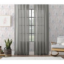 Keten Görünümlü Düz Tül Perde Pilesiz Gri