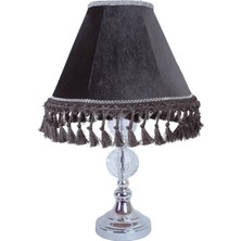 dekovien Füme Kadife Vintage Abajur Kristal Cam Ayak Gümüş Kaplama AB07504