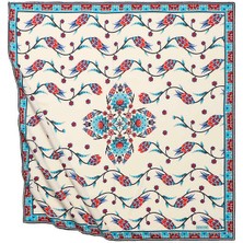 Bursa İpek Lacivert Sıra Lale Desen Ipeksi Eşarp