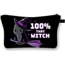 Masoffy SHZBWITCH05 Cadı ve Kara Kedi Baskı Büyücülük Kadın Seyahat Kızları Için Kadın Saklama Neceser Makyaj Çantası (Yurt Dışından)