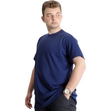 ModeXL  Büyük Beden Erkek T-Shirt Bisiklet Yaka Waffle 20033 Indigo