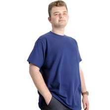 ModeXL  Büyük Beden Erkek T-Shirt Bisiklet Yaka Waffle 20033 Indigo