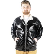 ModeXL Erkek Furry Shiny 21095 Siyah Mont 3XL Kış Sezonu İçin Şık ve Sıcak Tutucu