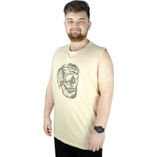 ModeXL Mode Xl Büyük Beden Erkek Kolsuz Tshirt Skull 22124 Bej