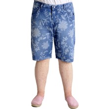 ModeXL  Büyük Beden Erkek Kot Şort Yaprak Desenli 23807 Mavi