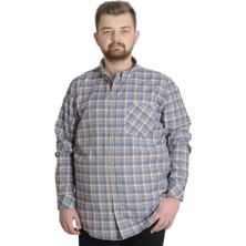 ModeXL Büyük Beden Erkek Gömlek Mor Ekose Uzun Kollu Günlük Stil Rahat Kesim 23300
