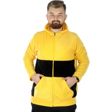 ModeXL  Büyük Beden Erkek Kapşonlu Fermuarlı Polar Hırka 22554 Hardal