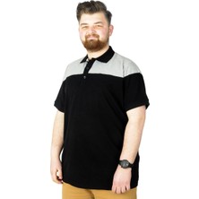 ModeXL Mode Xl Büyük Beden T-Shirt Polo Double Color 22337 Siyah