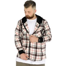 ModeXL  Erkek Sweat Fermuarlı Kapşonlu Kapak Cep Oduncu 21572 Ekru