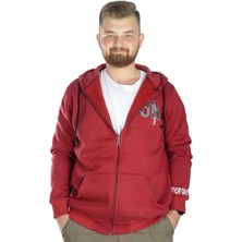 ModeXL  Erkek Sweat Kapşon Fermuarlı Keep On 22533 Bordo