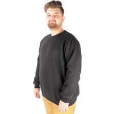 ModeXL Erkek Sweatshirt Bisiklet Yaka Siyah Renk Geri Dönüşümlü Uzun Kol Tasarım