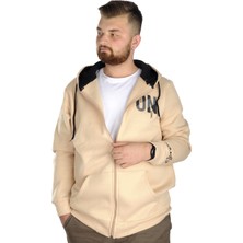 ModeXL  Erkek Sweat Kapşon Fermuarlı Keep On 22533 Bej