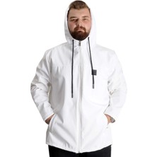 ModeXL Büyük Beden Softshell Kapşonlu Mont 21235 Beyaz Erkek Su Geçirmez Özellikli