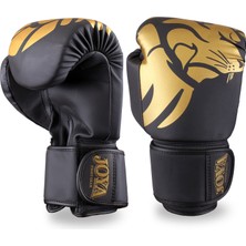 Joya Lion Boks Eldiveni PU Malzemeden Yapılmış Altın Siyah Renkli Koruyucu Özellikli 14 oz