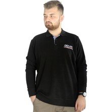 ModeXL Erkek Uzun Kol Siyah Polo Explore Waffle Sweat Shirt Ekstra Rahat Kullanım 22448