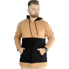 ModeXL  Erkek Sweat Kapşon Parçalı Kanguru Cep 22527 Sütlükahve