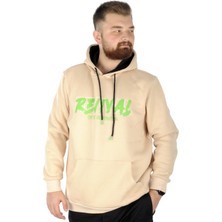 ModeXL  Büyük Beden Erkek Sweatshirt Kapşonlu Kanguru Revival 22545 Bej