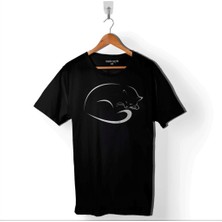 Kendim Seçtim Uyuyan Kara Kedi Sleeping Black Cat Baskılı Tişört  T-Shirt
