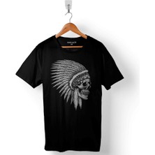 Kendim Seçtim Aztec Skull Drawings Kuru Kafa Kızıl Derili Yerli Baskılı Tişört Unisex T-Shirt