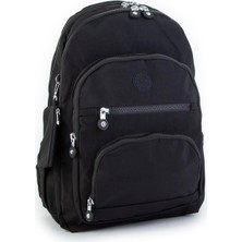 Nas Bag Unisex Su Itici Özellik Kazandırılmış Çok Gözlü Büyük Boy Sırt Çantası Siyah