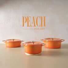 Pot Art Fonksiyonel Kapaklı Peach Turuncu Derin Döküm Tencere 24 cm