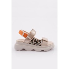 DGN 3527 Kadin Leopar Desenli Kalin Taban Sandalet