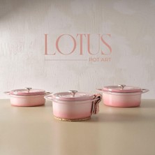 Pot Art Fonksiyonel Kapaklı Lotus Pembe Sığ Döküm Tencere 26 cm