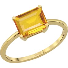 Sirius Pırlanta Oktagon Kesim Sitrin Taşlı Tektaş Yüzük 0402R0046