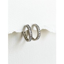 Rodyum Kaplamalı Zirkon Taşlı Halka Küpe