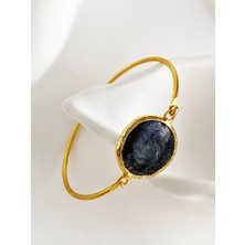 İfeelfree Özel Tasarım Altın Kaplama Antrasit Agat Doğal Taşlı El Yapımı Bileklik