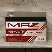 Maz Akü 12 Volt 14 Amper (Ah) Solar Jel Akü (Güneş Paneli Akü)