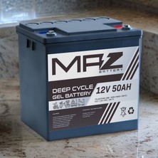 Maz Akü 12 Volt 50 Amper (Ah) Deep Cycle Jel Akü (Yeni Üretim)