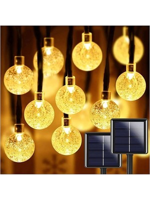 Menfry Güneş Enerjili Solar 10 Metre Bahçe Teras Balkon Ağaç Lambası Aydınlatması Animasyonlu (80 Top Ledli Sarı)