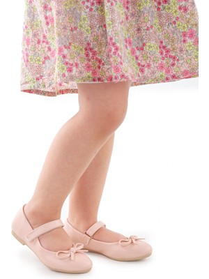 Kiko Kids Fiyonklu Cırtlı Kız Çocuk Babet Ayakkabı 201 Cilt Pudra