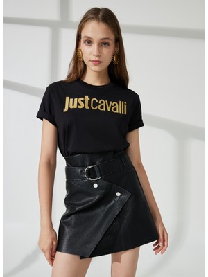 Just Cavalli Bisiklet Yaka Baskılı Siyah Kadın T-Shirt 74PBHF00