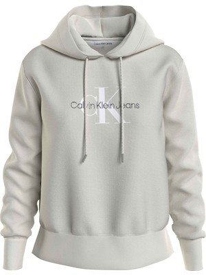 Calvin Klein Jeans Kapüşon Yaka Baskılı Beyaz Kadın Sweatshirt J20J221335YBI