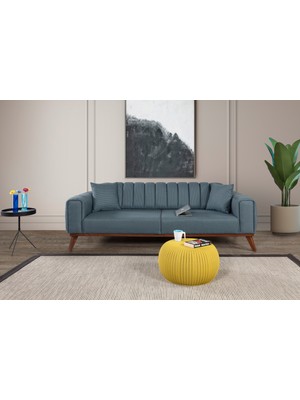 Perla Sofa Velar Yataklı Kanepe Keten Mavi Kazayağı