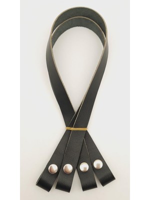 Angel Çanta Aksesuar  Deri Çıtçıtlı Çanta Sapı Siyah Renk Gümüş Metalli